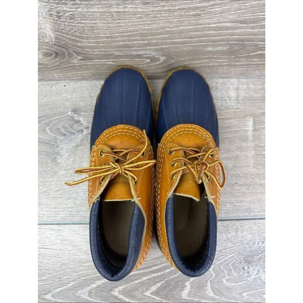 L.L. Bean Maine Hunting Shoe Women’s Sz 8 Waterproof Tan Leather Navy Moc Boots